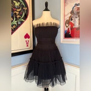 NWT Black BCBGMaxAzria Strapless Tiered Tulle Mini Dress Sz 12